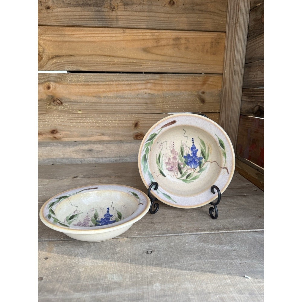 Vintage Beautiful Emerson‎ Creek Pottery Handmade Painted Flowers Set Of 2 Bowls